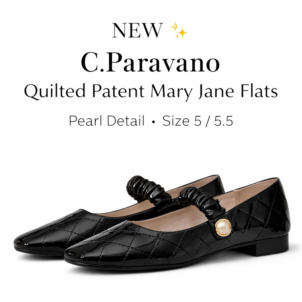 Quilted Black Flats with Elastic Strap